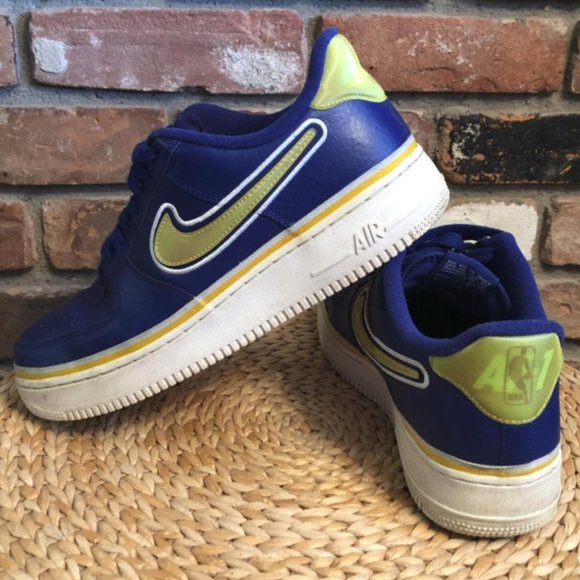 Nike Air Force 1 '07 LV8 Sport NBA Low Warriors 2018 Blue & Yellow Sneaker 10 - Picture 1 of 4